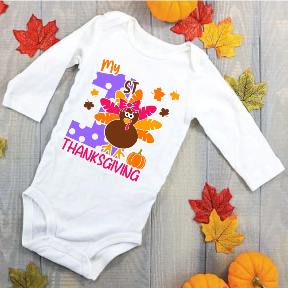 Mein 1. Thanksgiving Cartoon Truthahn Baby Bodysuit lässig Langarm fallen Säugling Bodysuit Kleinkind & Kleinkind Jungen Mädchen Overall