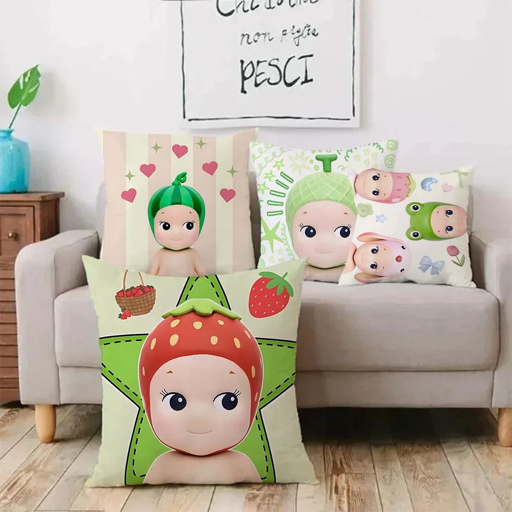 Lovely S-Sonnys Angel Summer Fruits Pillow Covers Cartoon Sofa Decorative Home Double-sided Printing Short Plush Cushion Cover