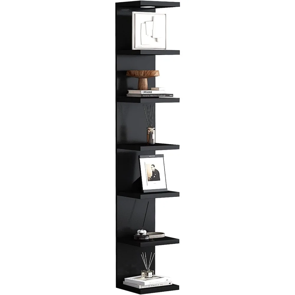 XMSJ Versatile 7 Tier Wall Shelf Unit,Black Lack Wall Shelf,Display Floating Shelf with LED Remote Control Light