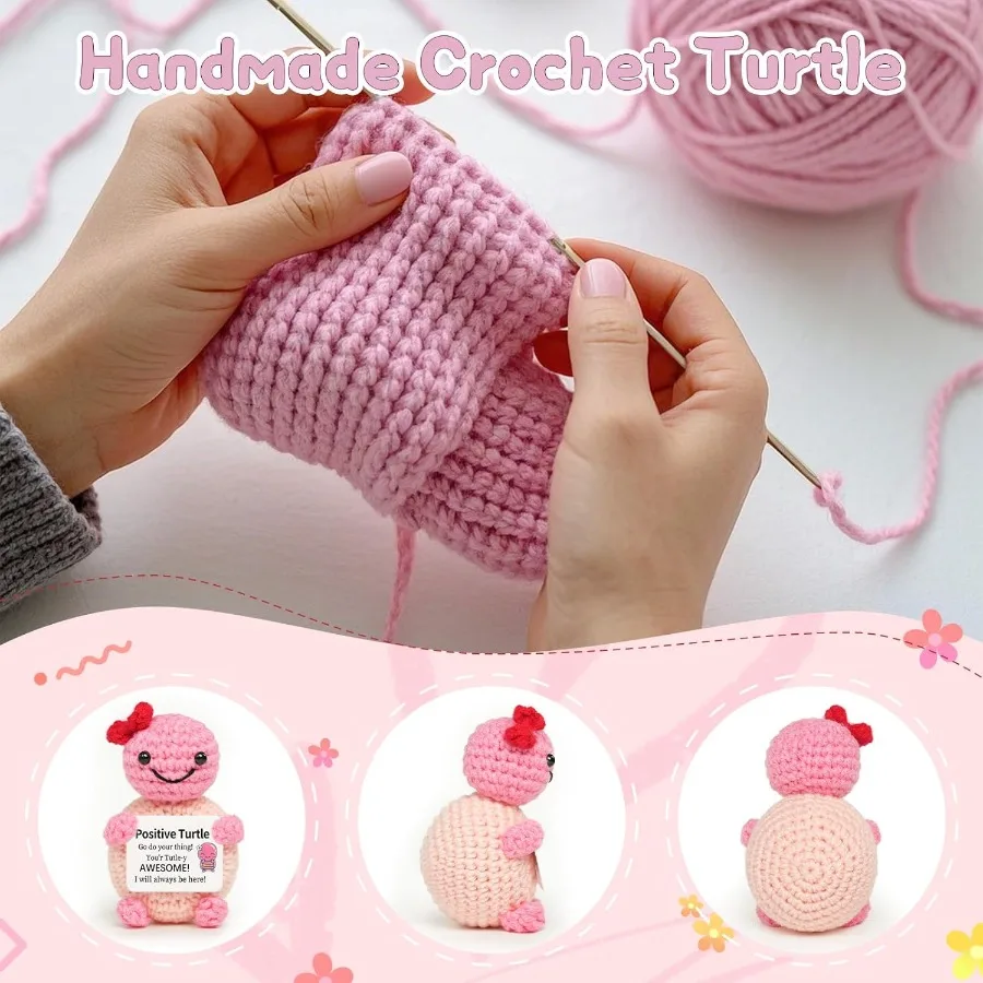 Mini Funny Turtle Crochet Gifts Birthday Christmas Gifts for Women Girl Handmade Positive Emotional Support Crochet Small Anima