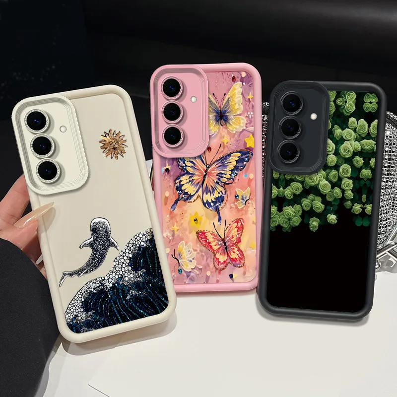 Phone Case For Samsung Galaxy S26 / S26 Plus / S26+ Casing Flower Whale Pattern Matte Soft Silicone Anti Fall Shockproof Cover