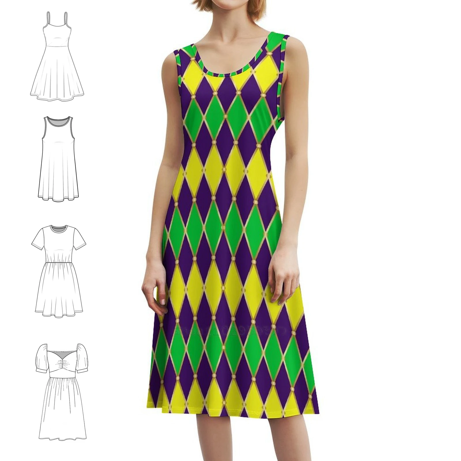 Mardi Gras Floral Smock Dress For Women Spring Summer Casual Dress For Party Backdrop Background Bright Carnival Evening Dress