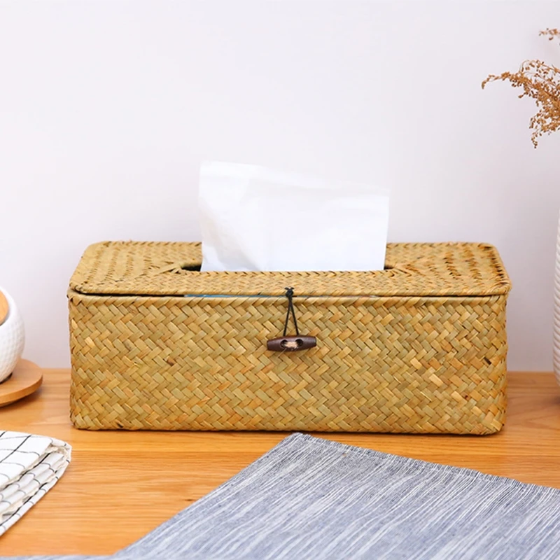 Rattan Tissue Box Cover Rectangular Napkin Case Woven Napkin Paper Container Home Car Napkins Holder Ofiice Home Organizer