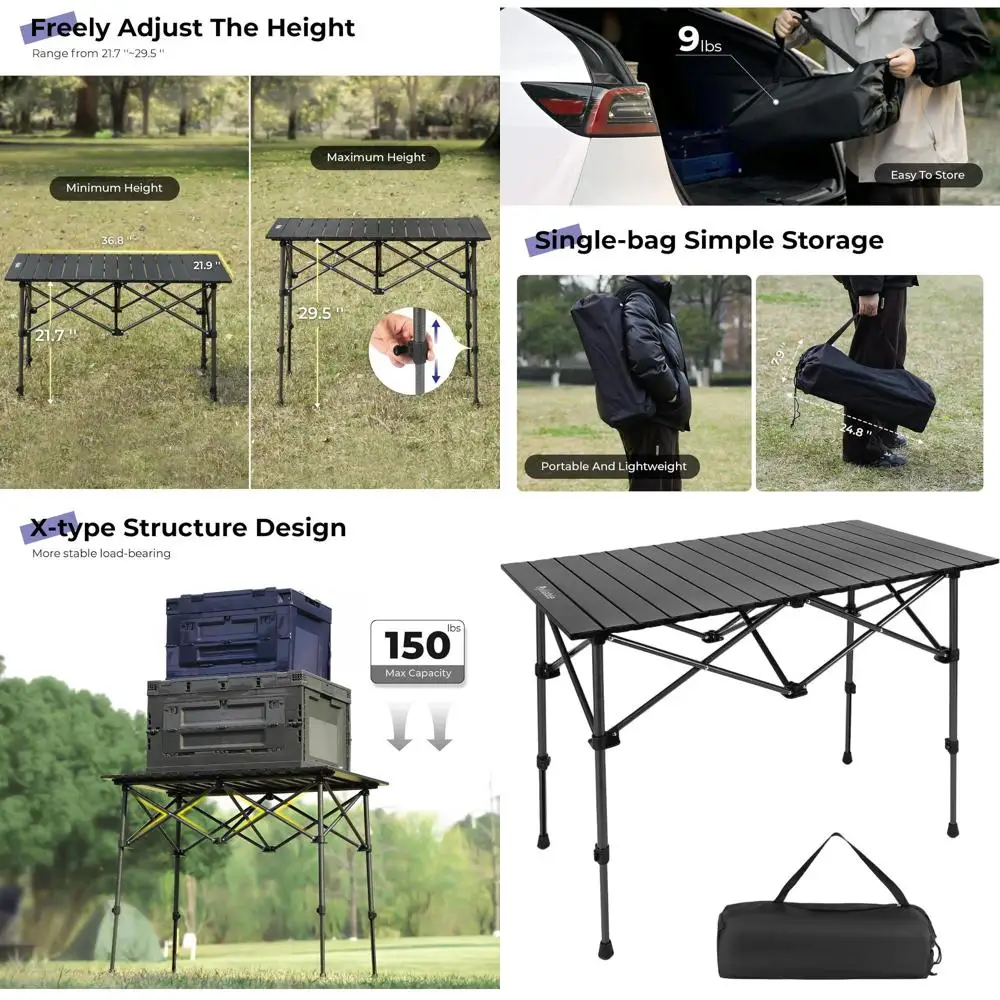

Portable Aluminum Folding Camping Table with Adjustable Height and Carry Bag, Ideal for Outdoor Activities and Indoor Use