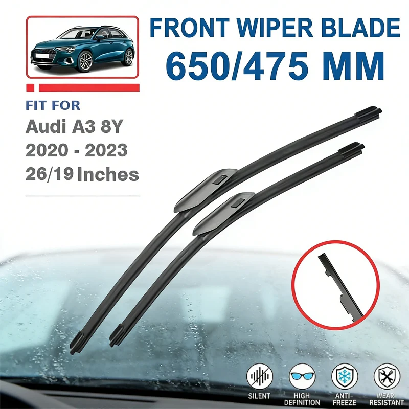 

For Audi A3 8Y 2020-2023 S3 RS3 SLine Sportback Front Windscreen Wiper Blades - 26"+19" Windshield Replacement Car Window Parts