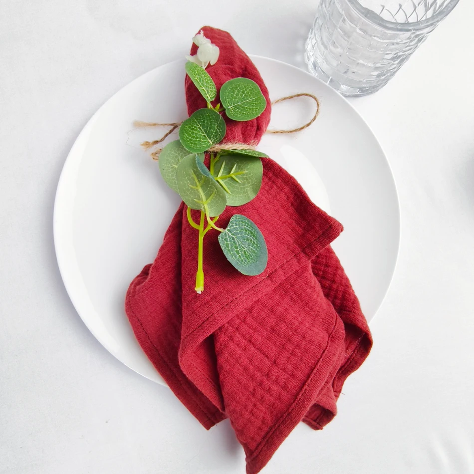 10PCS Sage Green Cotton Wedding Napkins Cloth, 40x40cm Durable Gauze Table Napkin, for Wedding Kitchen Party Birthday Decor
