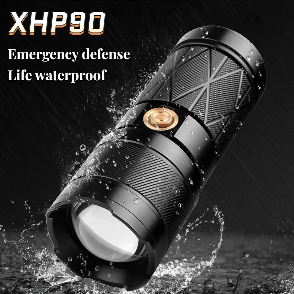 

XHP90.2 Super Bright Led Double Head Flashlight Waterproof Rechargeable Zoomable Torch Work Light Spotlight Floodling Lantern