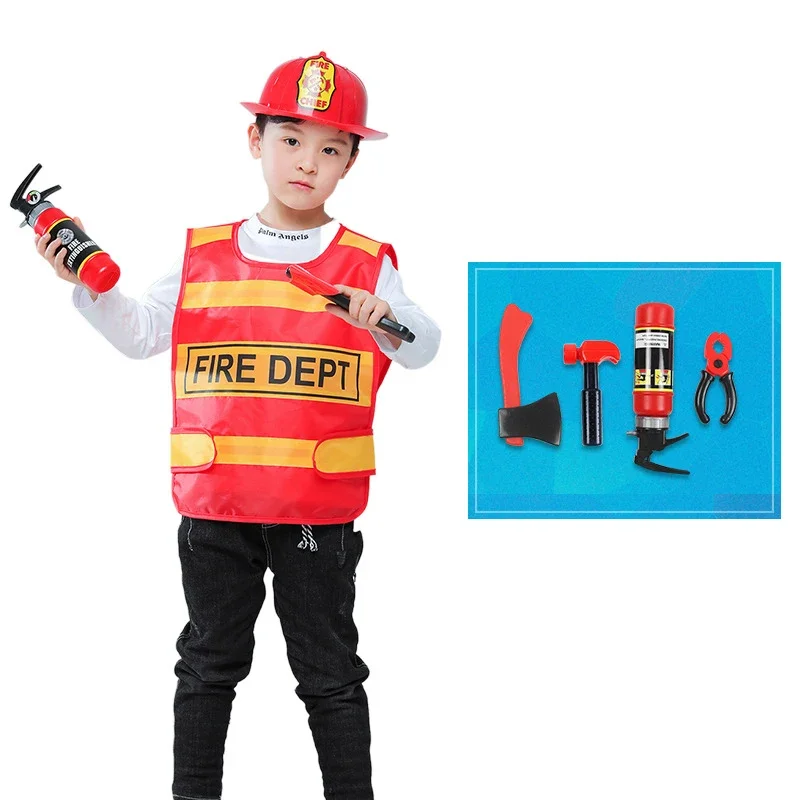 

Boys Firefighter Costumes Kids Role Play Fireman Uniform Children Carnival Party Fire Guard Professional Experience Clothing Set