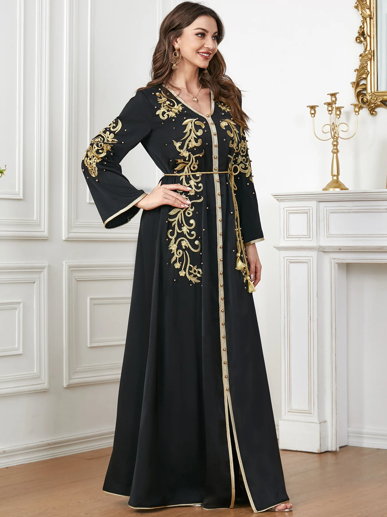 Eid Muslim Women Beading Embroidery Dress Jalabiya Abaya Ramadan Arab Long Robe Morocco Vestidos Dubai Kaftan Party Dresses