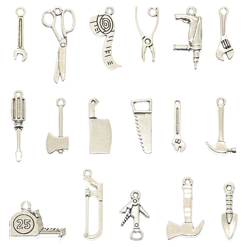 

Wholesale 17pcs Mixed Tibetan Silver Color Home Tools Charms Alloy Metal Pendants For DIY Necklace Bracelet Jewelry Making Craft