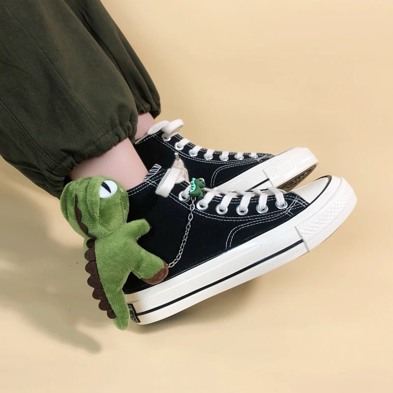 Amy and Michael Cute Anime Dinosaurs Sneakers Girls Students Teens Unisex Black High Tops Canvas Shoes Fashion Women Doll Tennis