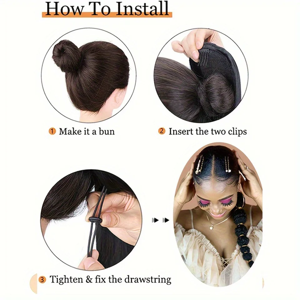 Extensión de cola de caballo afro kinky para mujer negra, 18/24 pulgadas, burbuja de linterna, trenzas falsas con cordón 5