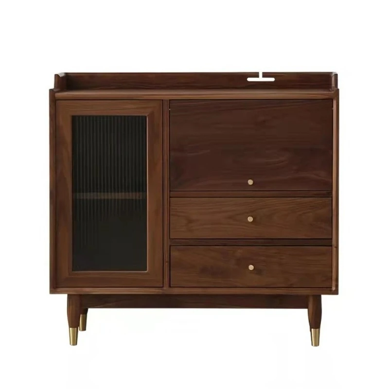 

Nordic all solid wood dining side cabinet solid wood modern simple black walnut dining side cabinet locker household tea cabinet