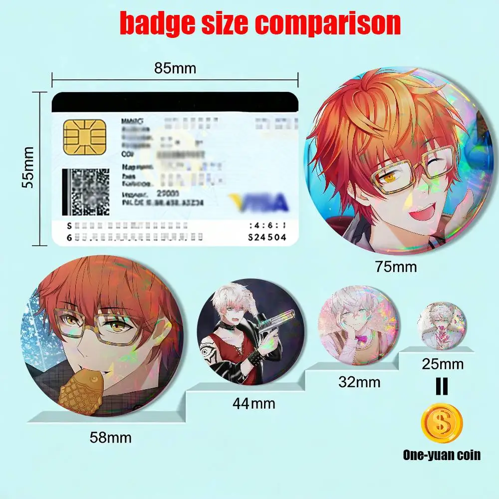 Mystic Messenger Saeran Choi 707 Reflective Pin Tinplate Round Brooch Cartoon Cosplay Badges for Bag Hat Toys Gifts