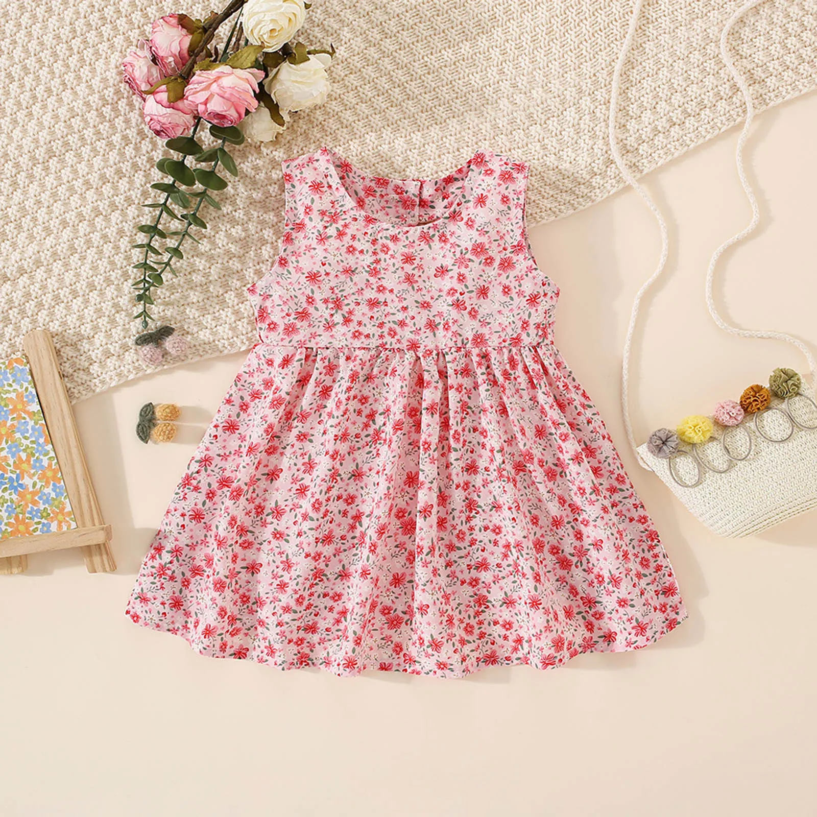 Girls' Dress Summer Cotton Baby Comfortable A- line Beachwear 1-7 Years Kids Flower Fruit Princess Sundress Children's Clothing