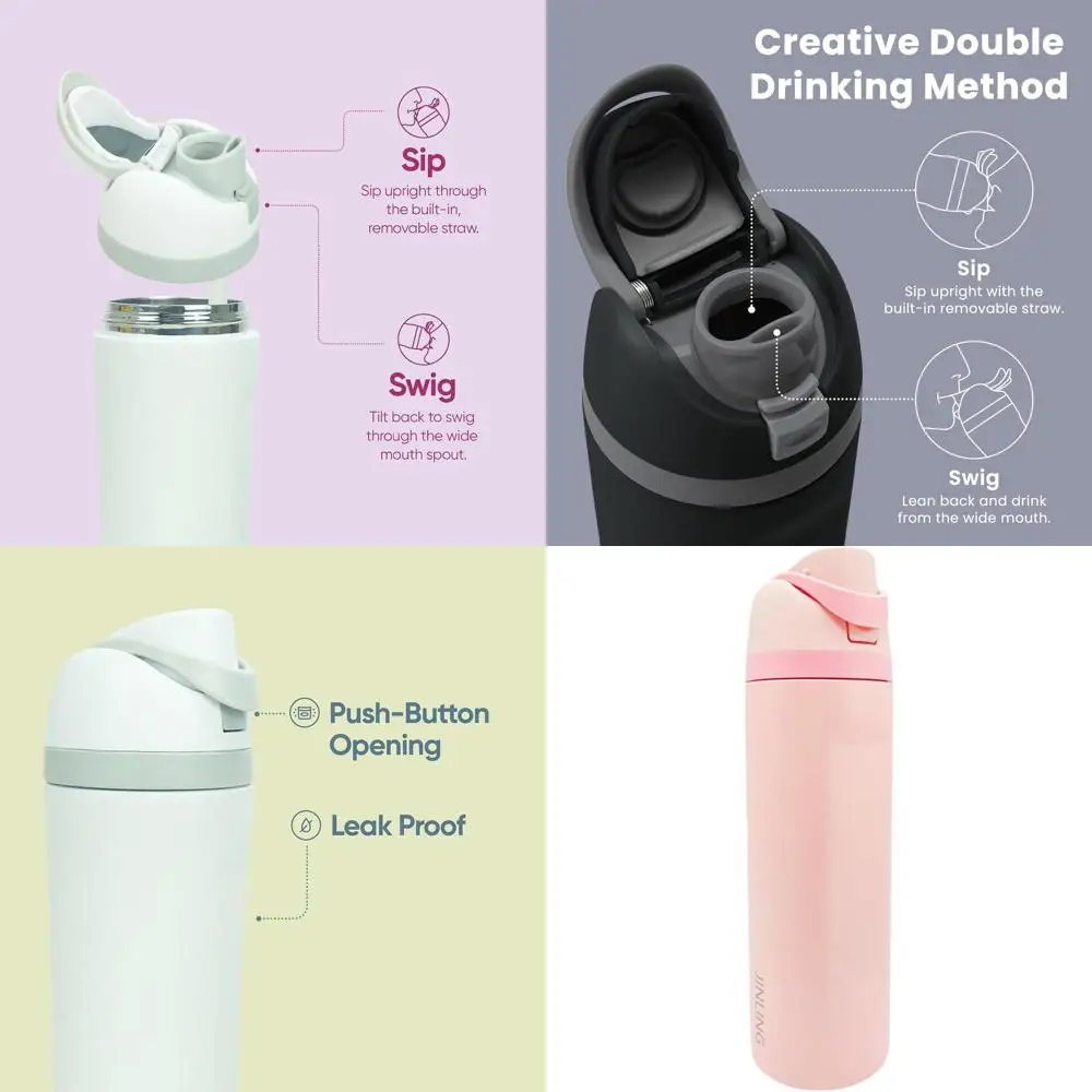 

24oz Insulated Stainless Steel Water Bottle with Straw - BPA-Free, Ideal for Sports and Travel (Light Pink)