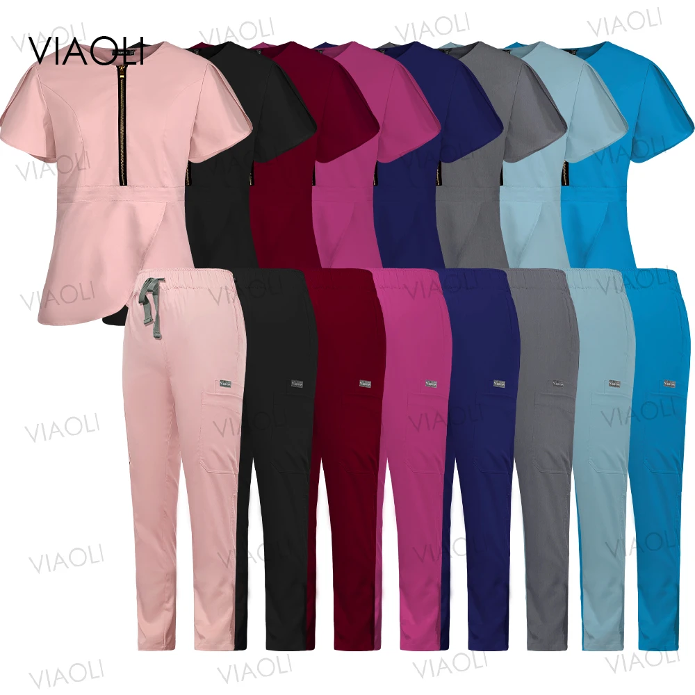 

Women Scrub Set Beauty Barber Workwear Medical Nurse Uniform Slim Fit Hospital Suit Dental Clinical Clothes Surgical Accessories