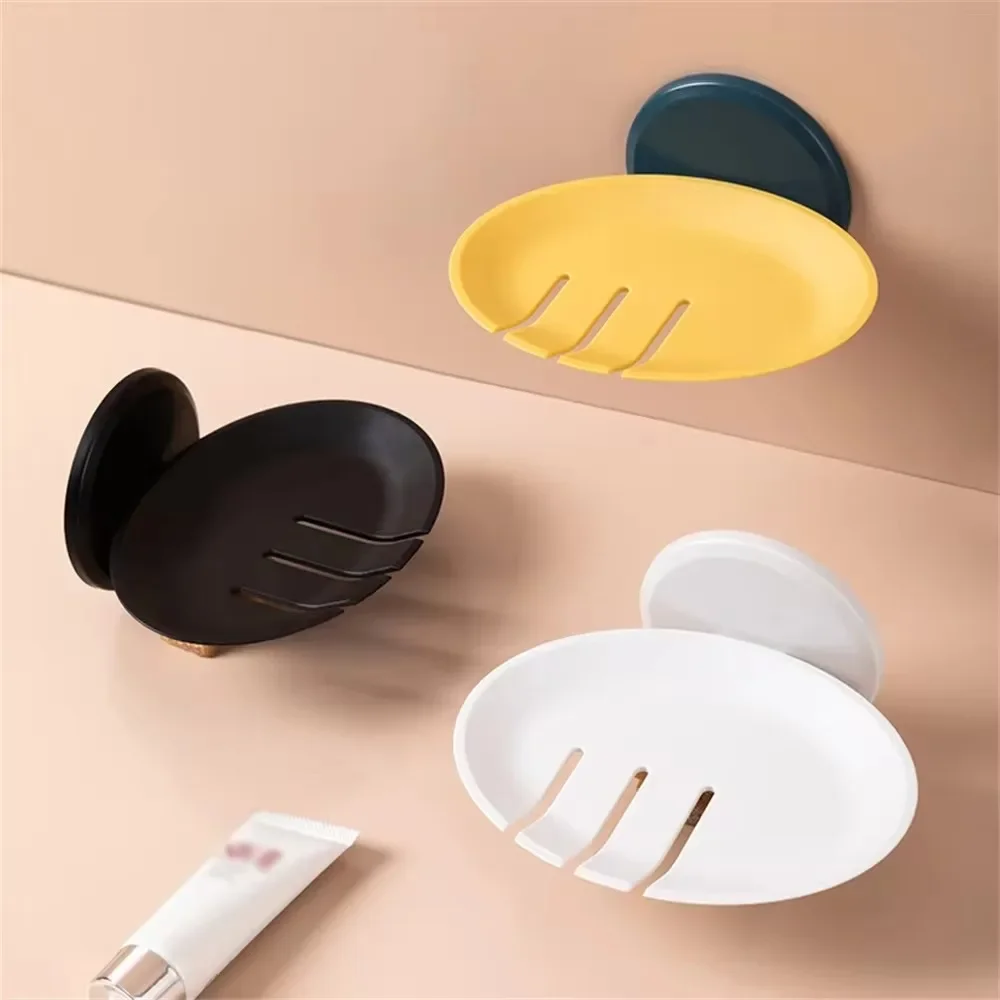 Soap Dishes Wall Mounted No Drilling Soap Rack Self Adhesive Soap Box Plastic Soap Holder Organizer Kitchen Bathroom Accessories