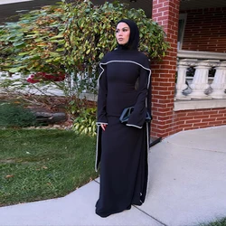 White Pearl Trim Cape Maxi Dress Women Elegant Long Sleeve Cinching Waist Muslim Robes 2026 Spring EID Abaya Lady Dresses