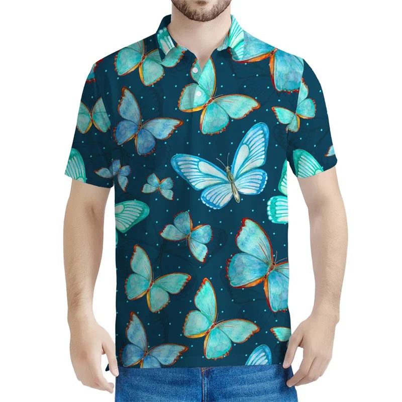 Colorful Butterfly 3d Print Polo Shirt For Men Summer Street Short Sleeves Loose T-Shirt Insect Pattern Tee Shirts Casual Tops