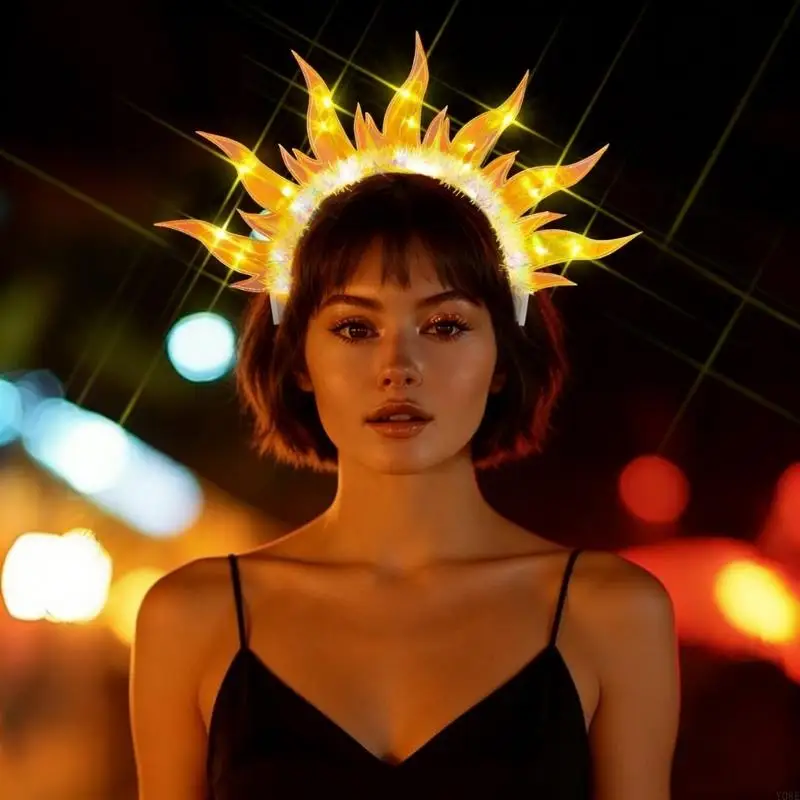 

LED Lightup Flame Hairband Styling Accessory For Theme Parties Concerts Cosplay And Celebration Shining Hair Ornament Y08E