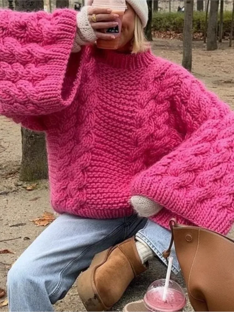 

Autumn Winter New Arrival Fashion Knitted Sweater Women Elegant Loose Long Sleeves Pullover 2025 Lady O-neck Solid Sweater