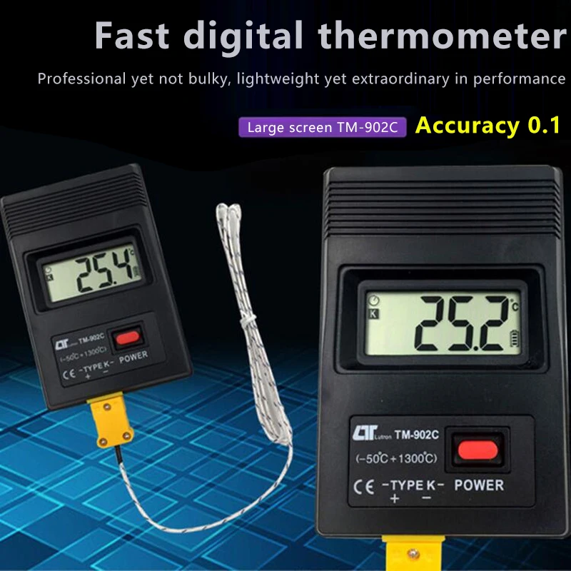 

TM-902C (-50C до 1300C) Измеритель температуры TM902C Цифровой датчик термометра типа K + детектор термопары