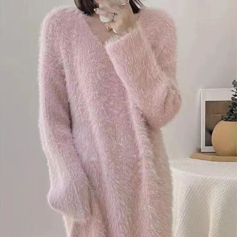 Women Long Nightgown Warm Thicker Solid Comfortable Streetwear Trendy Female Casual Soft Plush Korean Style Simple Loose Elegant