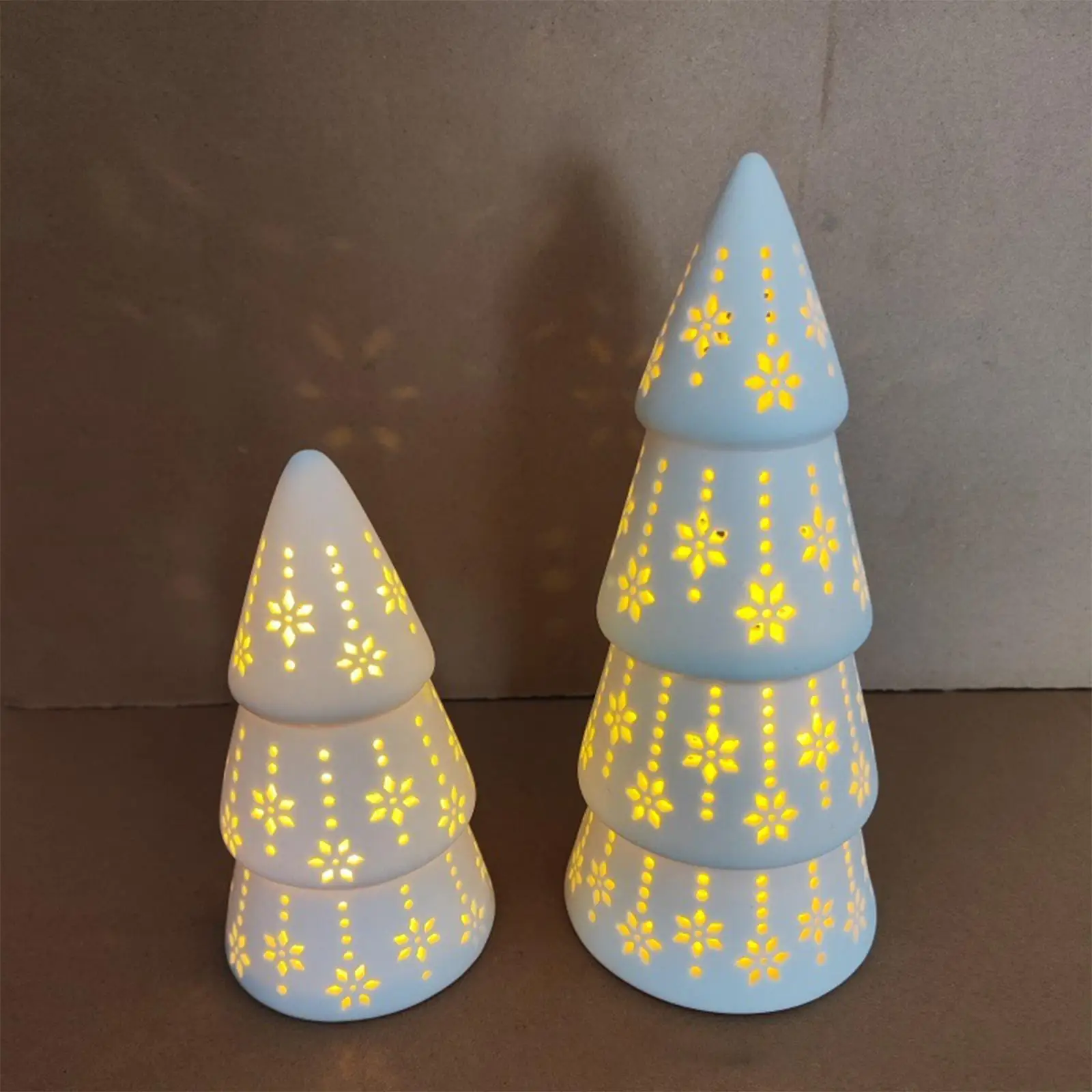 2Pcs Ceramic Christmas Tree Statues Light up Christmas Tree for Home Indoor