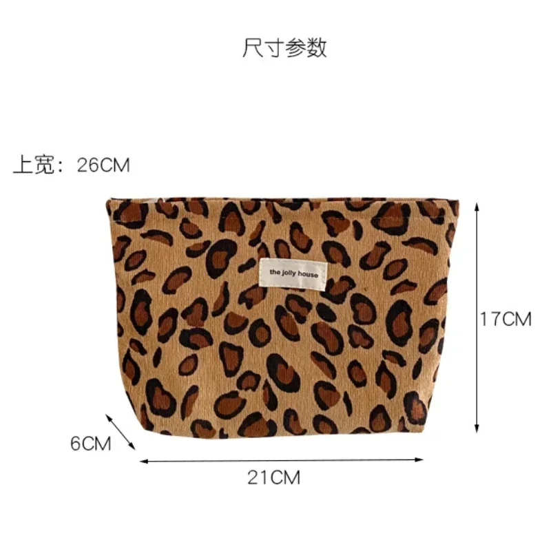 Corduroy Cosmetic Wash Bag Women Travel Leopard Print Makeup Pouch Lipstick Phone Organizer Case Women Clutch Make Up Bags