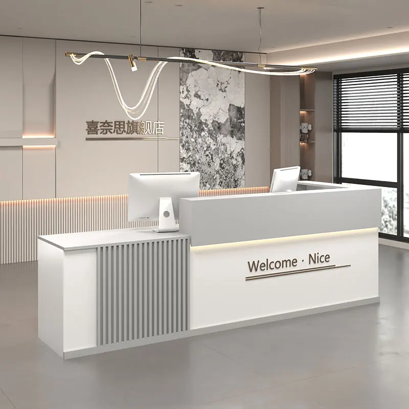 Banco reception macchina Banco reception industriale completo esecutivo bianco Infodesk Mostrador De Tienda Mobili reception