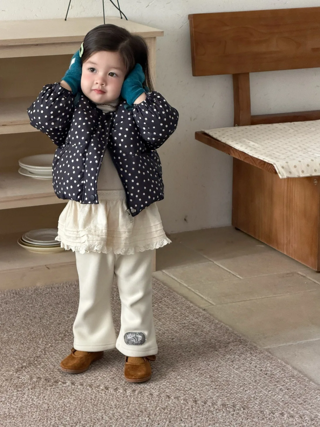 2025 شتاء جديد طفل طويل الأكمام معطف دافئ زائد المخملية سميكة الرضع فتاة القطن وسادة مبطنة طفل الكرتون البولكا نقطة معطف