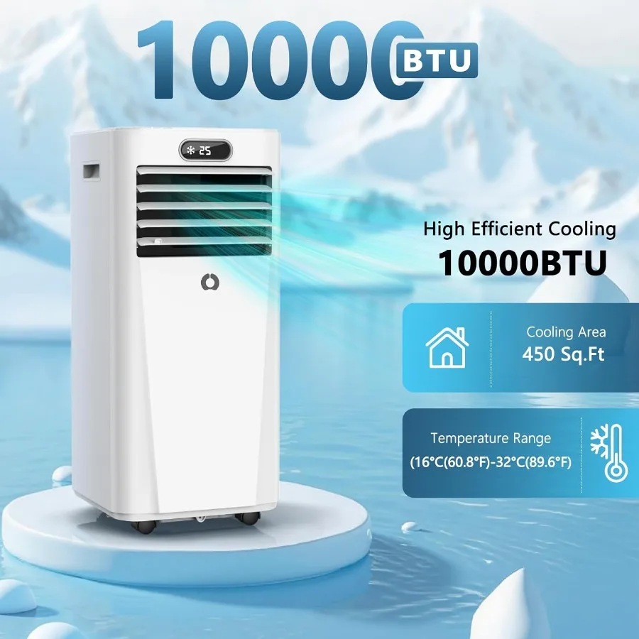 مكيفات الهواء المحمولة 10000 وحدة حرارية بريطانية 3 في 1 وحدة تيار متردد محمولة للغرف حتى 450 متر مربع. تتميز بمؤقت 24 ساعة ووضع النوم الذكي للرياح