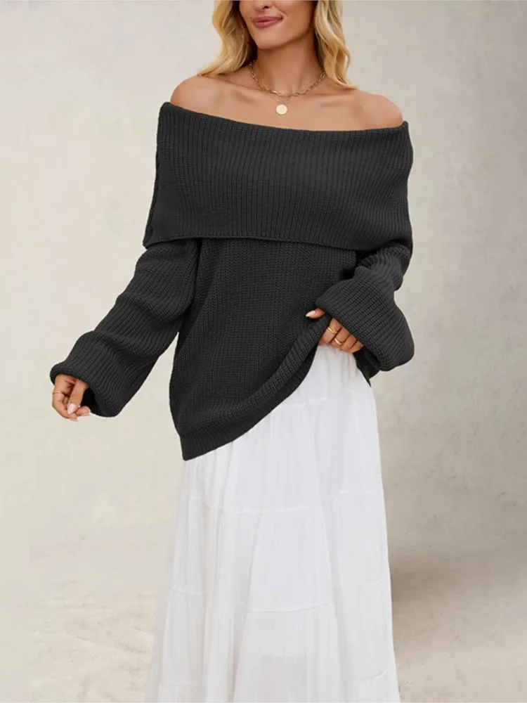 

Autumn And Winter Loose Long-sleeved Knitwear Top Women's Elegant Comfortable Casual Versatile A-line Collar Pullover Sweater