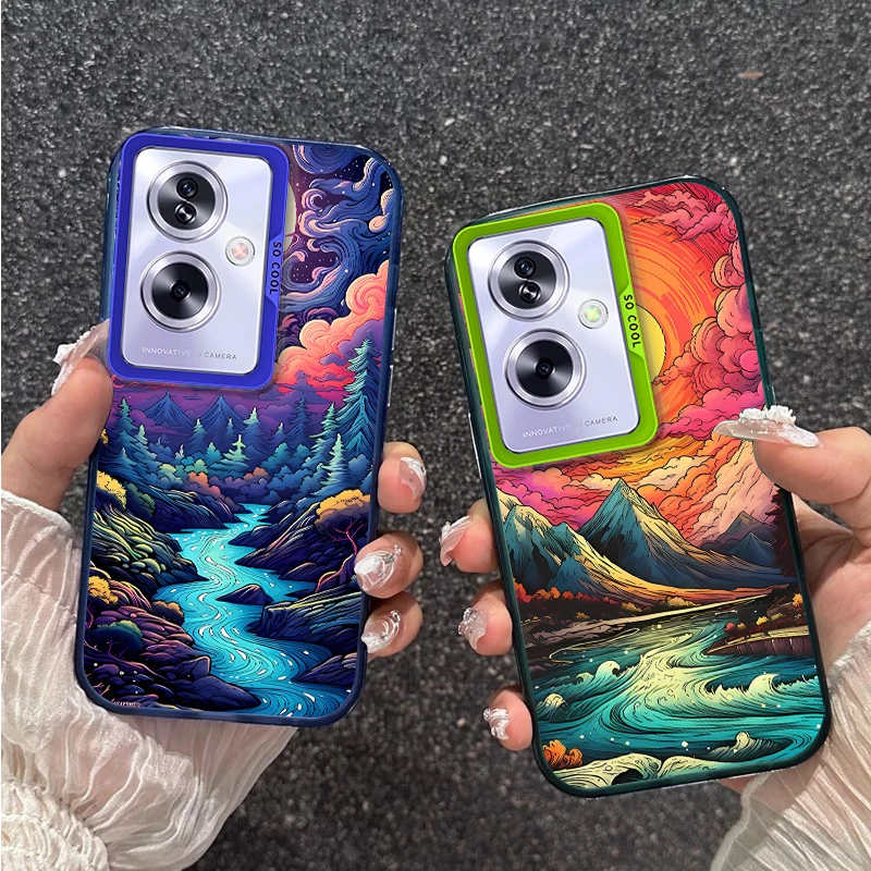 Sunrise Volcano For Oppo A79 A98 5G A17 A38 A54 A74 A78 A94 A40 A96 A60 4G Reno 6 8T 10 11 12 7Z 5 Find X3 Lite IMD Phone Case