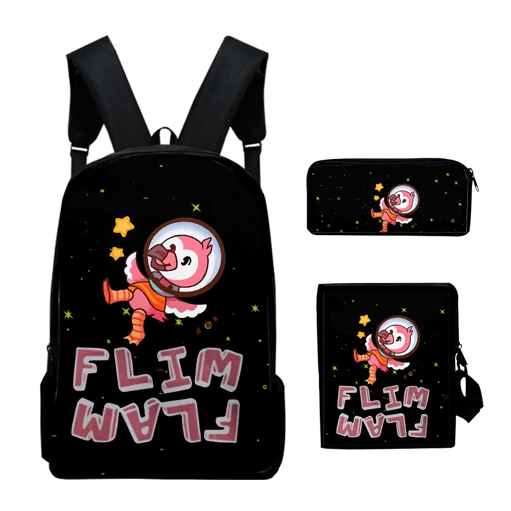Hip Hop flim flam flamingo Stampa 3D 3 pezzi / set Borse da scuola per alunni Zaino per laptop Zaino Borse a tracolla inclinate Astuccio