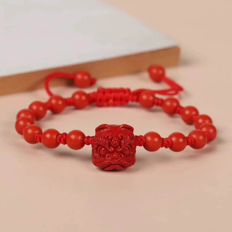 

Genuine Red Cinnabar Lion Dance Bracelet Bead Bangle Natural Stone Jewelry Charm Energy Healing Trendy Accessory Fashion Gift