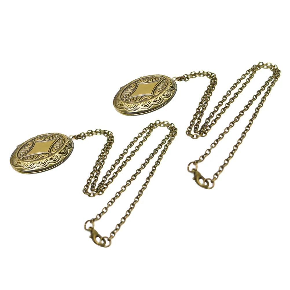 2 Collares con Medallón Ovalado de Bronce para Mujer, Colgante Conmemorativo Vintage con Grabado de Imagen, Joyería