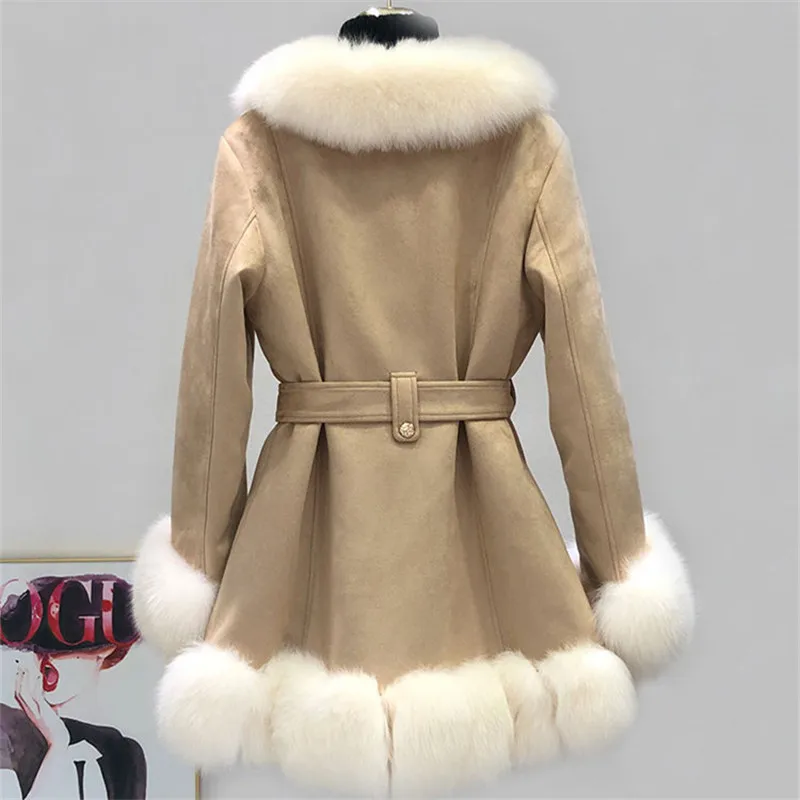 ashion Fur coat Female Large Fur Collar Jacket 2024 New Autumn Winter Mid-Length Thick Warm Overcoat Women Loose Outerwear W078