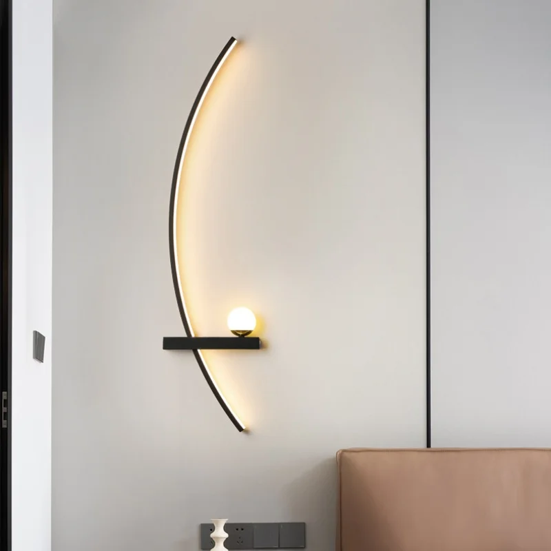 Modern living room TV sofa background wall light minimalist designer style curved lighting fixtures bedroom headboard lighting