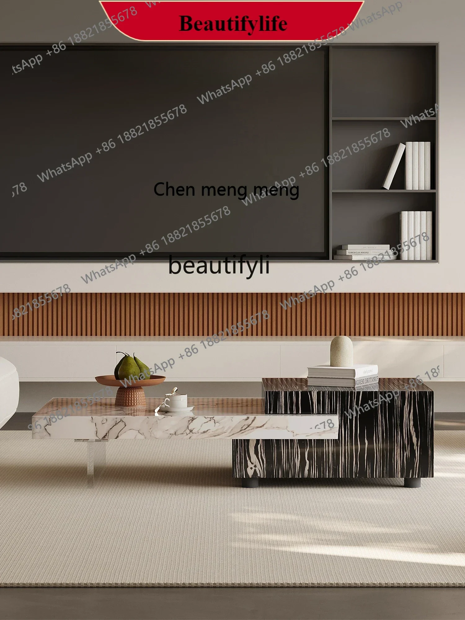 

G153 Italian Minimalist Coffee Table Stone Plate Living Room Home Small Apartment Designer Simple High-End Rectangular Telescopi