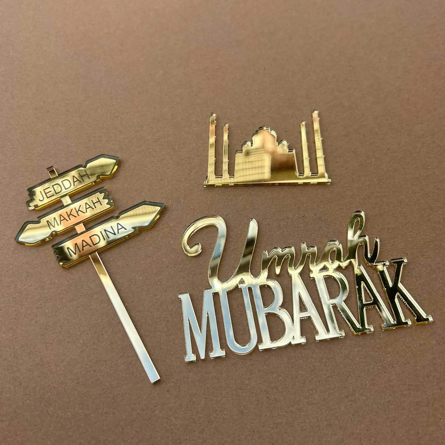 Golden Muslim Umrah Mubarak Topper Hajj Mubarak Cake Topper 