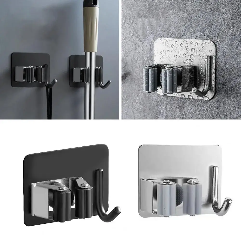 Mop Holder Punch Free Strong Bearing Easy Installation Stainless Steel Wall Mount Organizer Hook Kitchen Bathroom Accessories