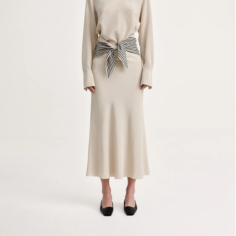 

Tote Sle Striped Wrap A-Line Skirt Slimming Design Commute Faion Knot High Waist Ci Commuting Summer Skirt