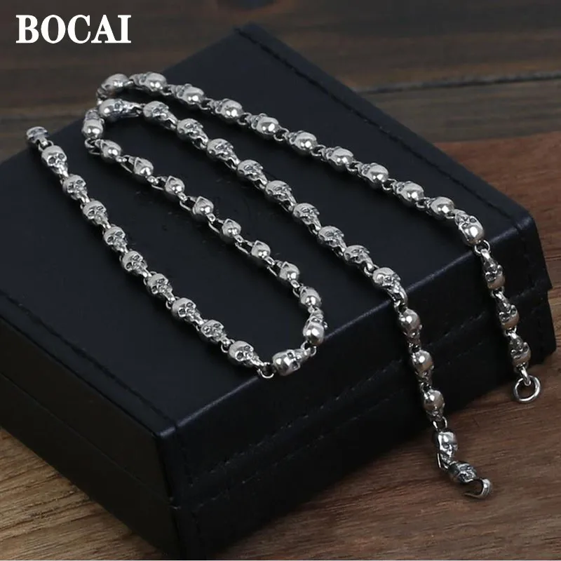 BOCAI New 100% Real S925 Pure Silver  Fashion Thai Skull Necklace for Man Trendy Jewelry Accessories