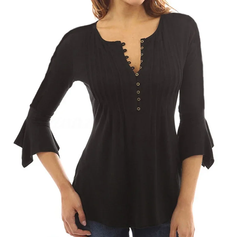 Women Summer Button Chemise Blouse 2024 Cotton Shirt Tops Long Sleeve Casual Blouses Female Blusas Camisas Solid Pullover Top