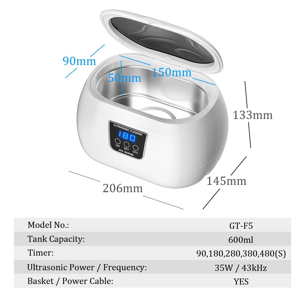 600ml 35W Household Ultrasonic Cleaner Bath Jewelry Ultrasonic Cleaning Machine Wash Denture Jewelry Watch 220V-240V EU Plug