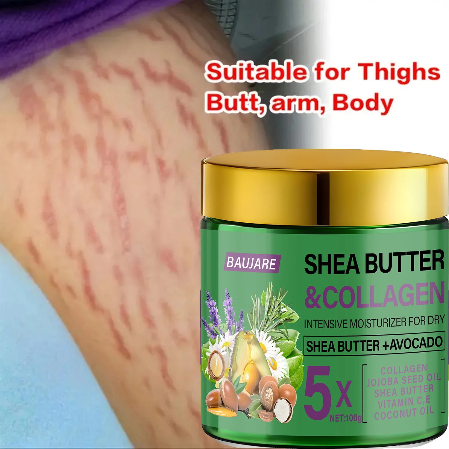 كريم الوجه بزبدة الشيا والكولاجين من باوجير - مرطب مكثف مع الأفوكادو وزيت الجوجوبا وفيتامين C&E للبشرة الجافة #3