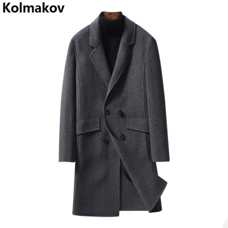 

2024 Winter Men's Long Double sided wool coat turndown collar casual woolen overcoat high quality breasted trenchcoat men