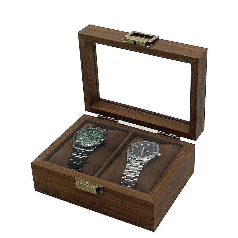 [Retro Edition] Stock Wooden Transparent Glass Window Watch Jewelry Storage Display Box Black Walnut Wooden Watch Collection Box